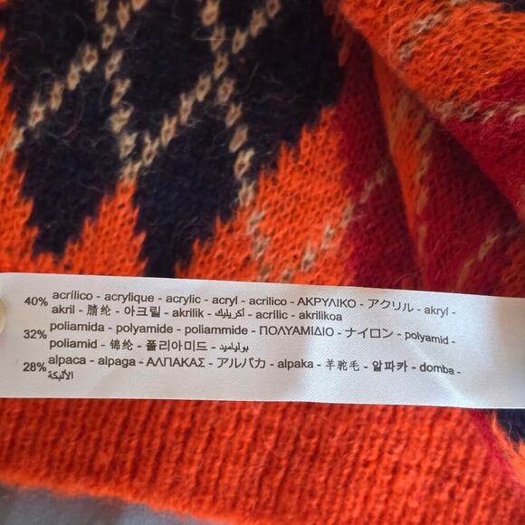 Zara Alpaca Blend Fuzzy Sweater Sz S Orange Plaid Check Soft Cozy Quiet Luxury - Picture 9 of 10